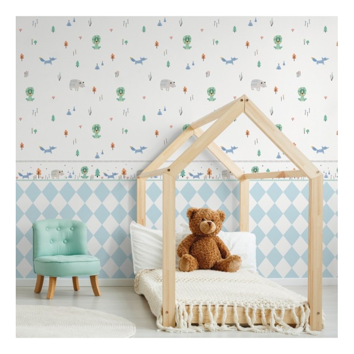 Cenefa de osos y tipis indios azul - Forest Pals 128895