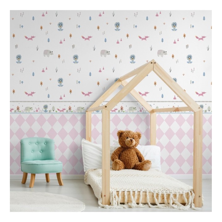 Cenefa de osos y tipis indios rosa - Forest Pals 128896