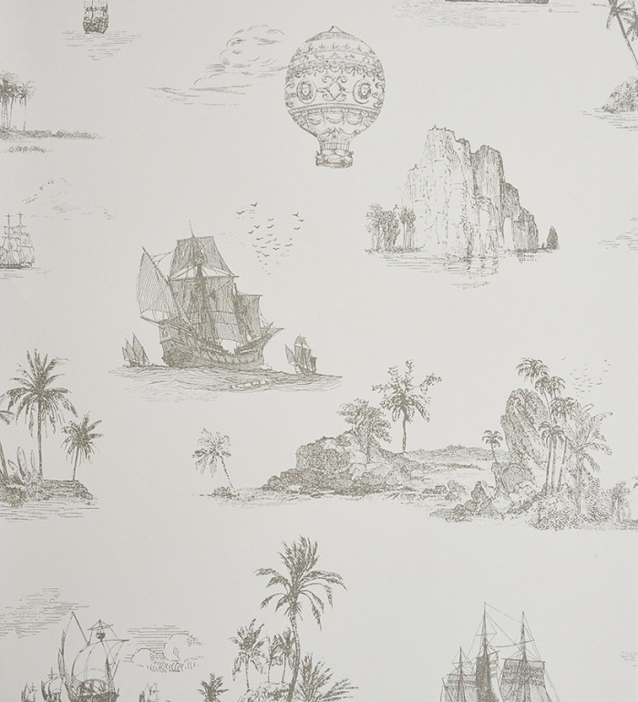 Papel pintado toile de jouy globos y barcos a carboncillo - Denubois 229122