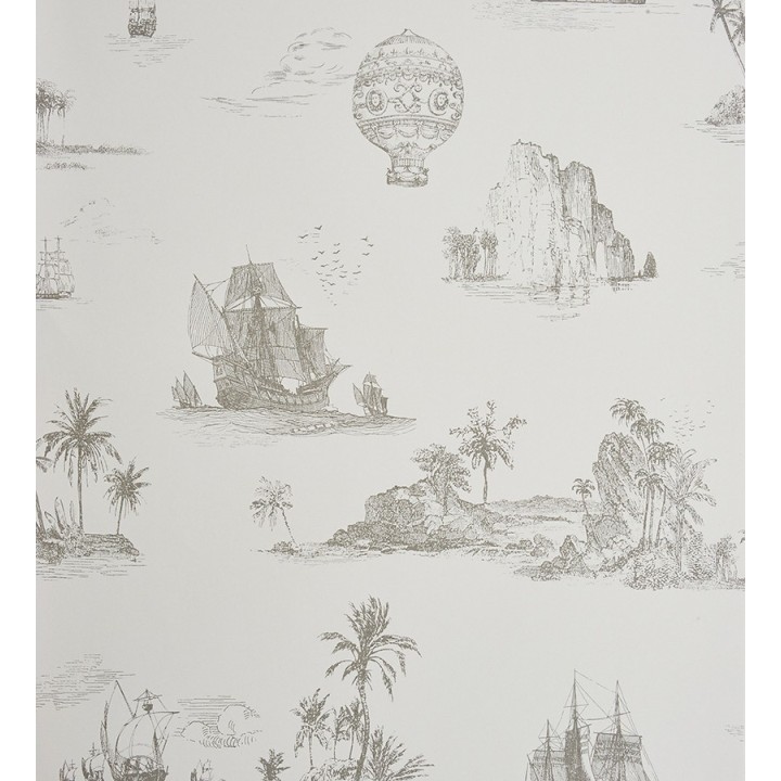 Papel pintado toile de jouy globos y barcos a carboncillo - Denubois 229122
