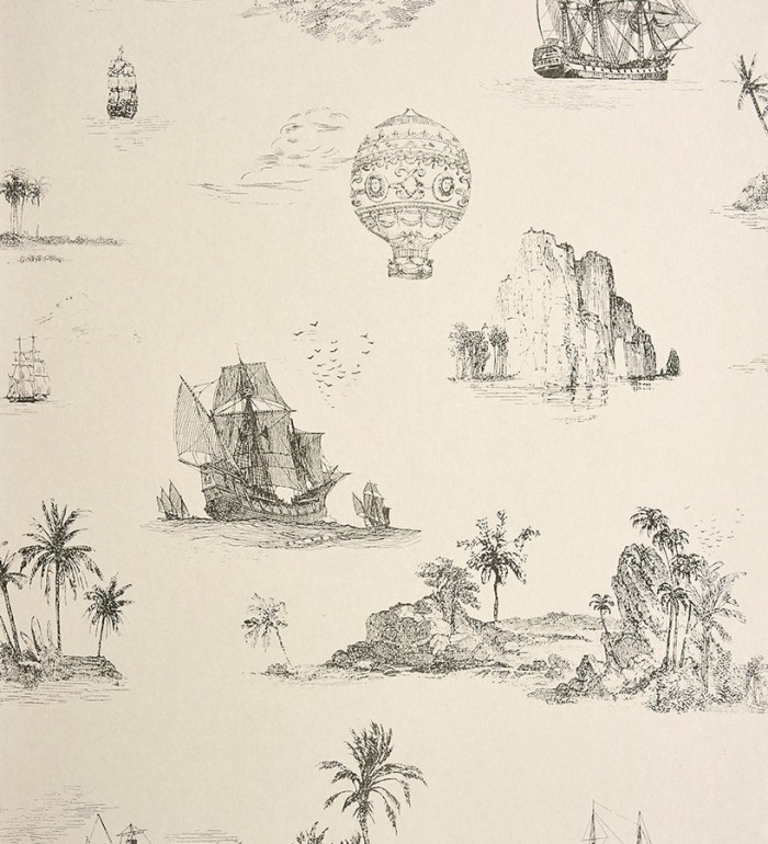 Papel pintado toile de jouy globos y barcos - Denubois 229123