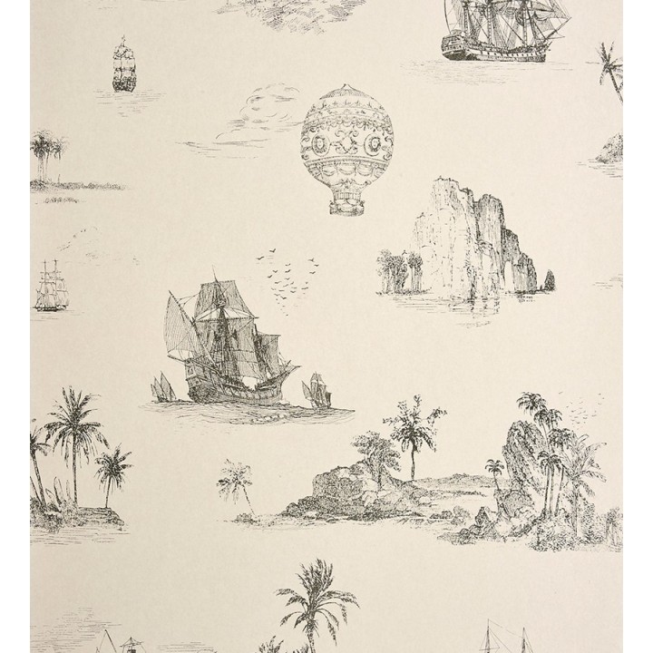 Papel pintado toile de jouy globos y barcos - Denubois 229123