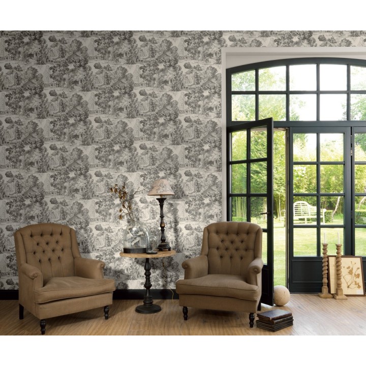 Papel pintado toile de jouy clásico escenas del parque - Freminet 229129