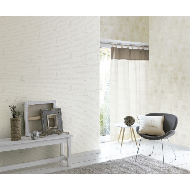 Papel pintado naútico veleros y letras en cursiva - Salaminia 230119