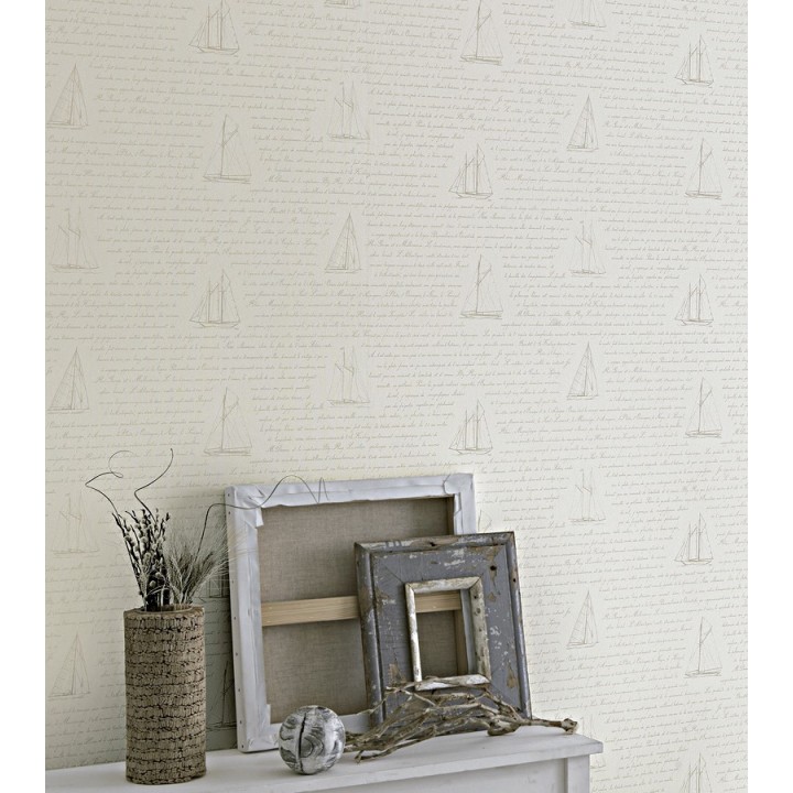 Papel pintado naútico veleros y letras en cursiva - Salaminia 230119