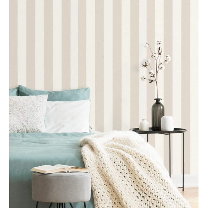 Papel pintado de rayas textura lienzo color blanco y beige - Raya Orellana 231917