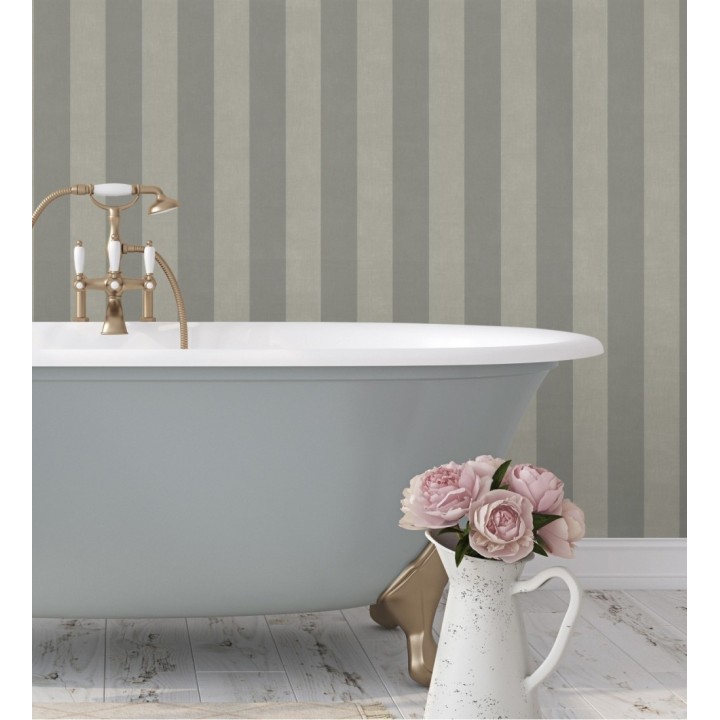 Papel pintado de rayas textura lienzo tonos gris piedra - Raya Orellana 231918