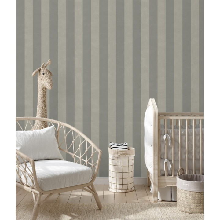 Papel pintado de rayas textura lienzo tonos gris piedra - Raya Orellana 231918