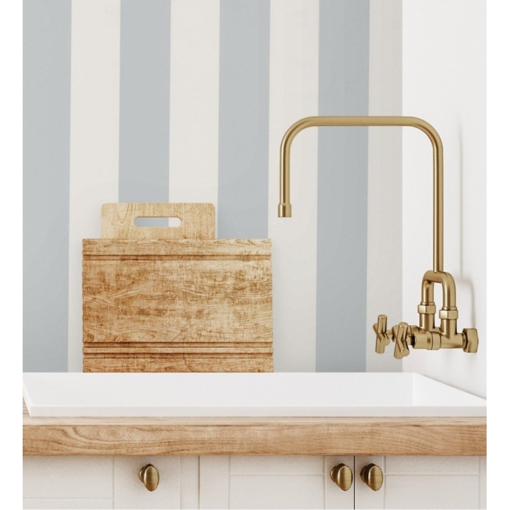 Papel pintado de rayas textura lienzo color celeste grisáceo y blanco - Raya Orellana 231919