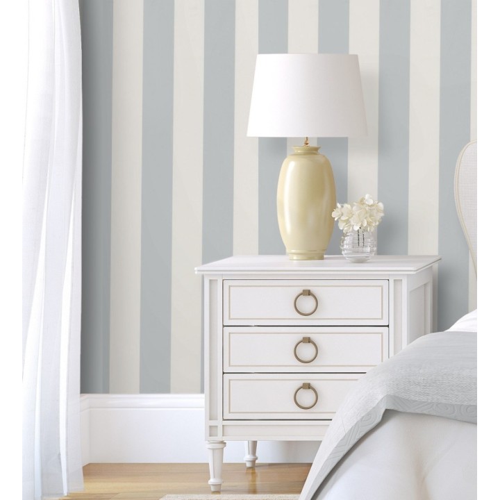 Papel pintado de rayas textura lienzo color celeste grisáceo y blanco - Raya Orellana 231919