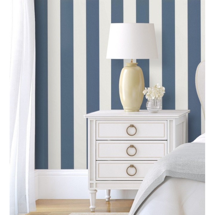 Papel pintado de rayas textura lienzo color azul eléctrico y blanco - Raya Orellana 231920