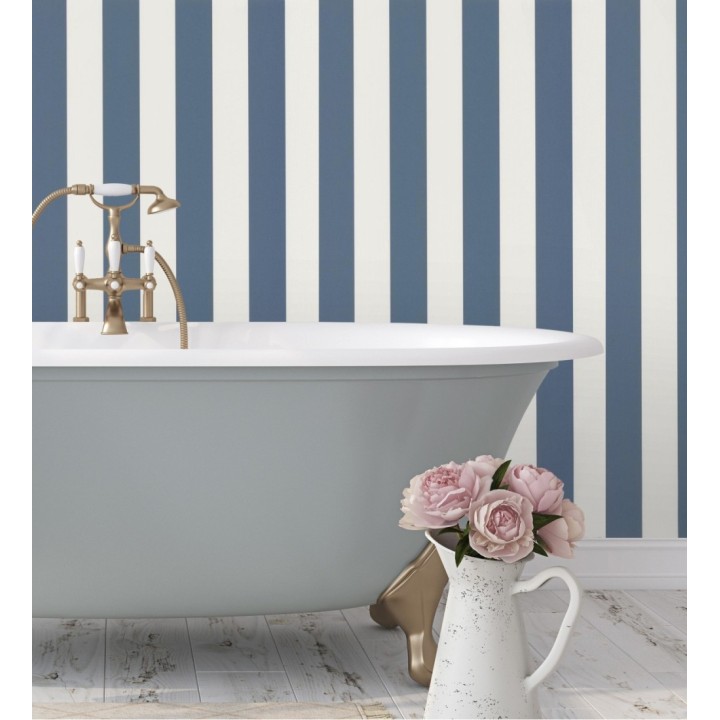 Papel pintado de rayas textura lienzo color azul eléctrico y blanco - Raya Orellana 231920