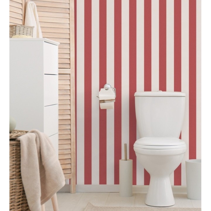 Papel pintado de rayas textura lienzo color rojo y beige - Raya Orellana 231921