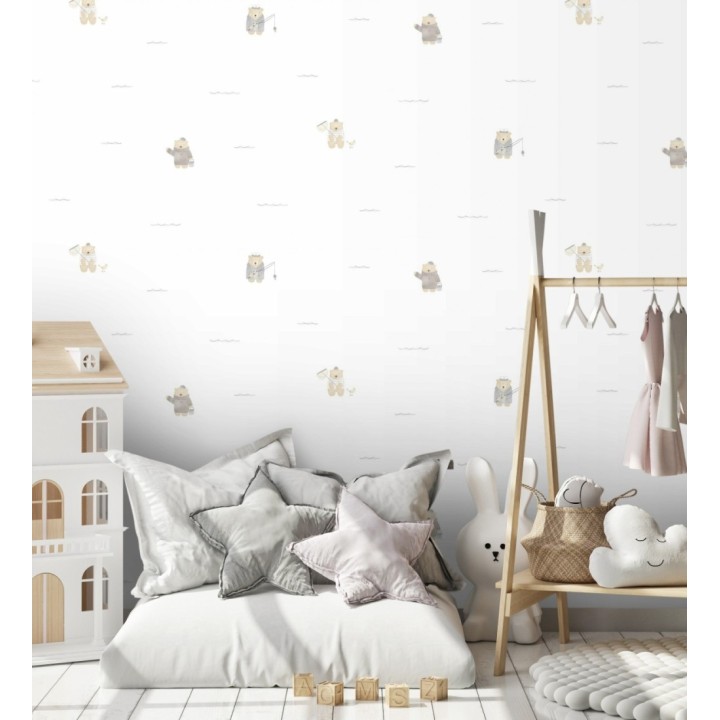 Papel pintado osos de pesca infantiles y olas - Teddy Sailors 232114