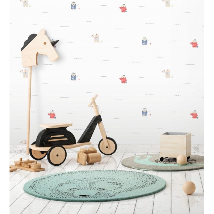 Papel pintado osos de pesca infantiles y olas - Teddy Sailors 232115