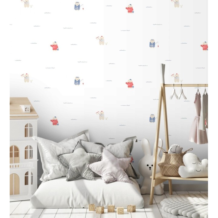 Papel pintado osos de pesca infantiles y olas - Teddy Sailors 232115