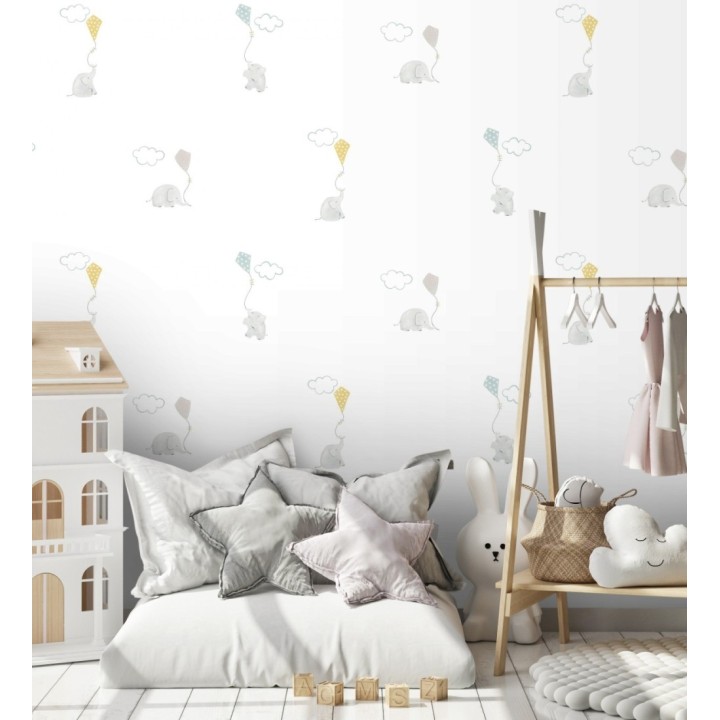 Papel pintado elefantes infantiles con cometas - Candy Elephants 232119