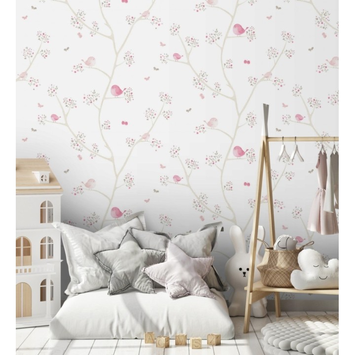 Papel pintado pájaros de acuarela y árboles infantiles - Watercolor Birds 232136