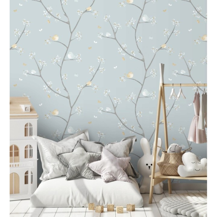 Papel pintado pájaros de acuarela y árboles infantiles - Watercolor Birds 232138