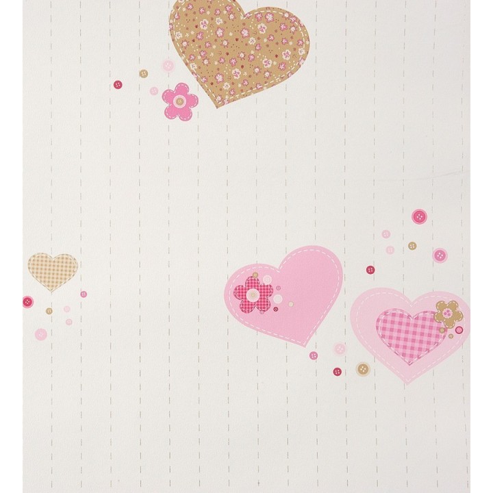 Papel pintado corazones patchwork y flores infantiles - Flowering 340947