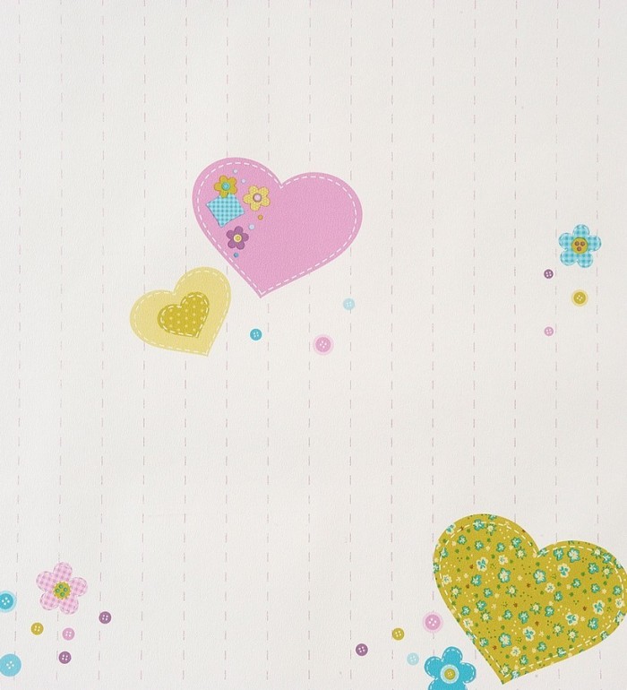 Papel pintado corazones patchwork y flores infantiles - Flowering 340949
