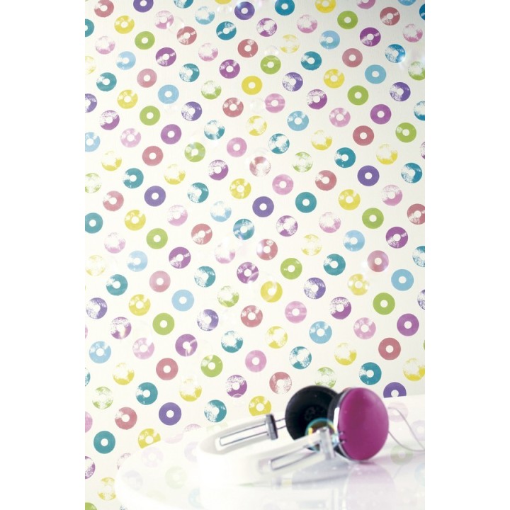 Papel pintado diseño Pop Up discos Shabby Chic multicolor - Popdisk 341374