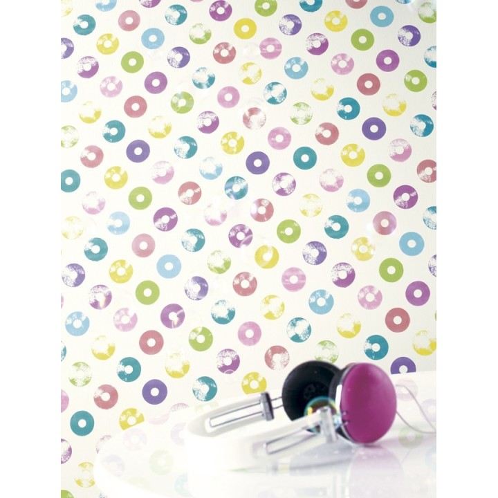 Papel pintado diseño Pop Up discos Shabby Chic multicolor - Popdisk 341374
