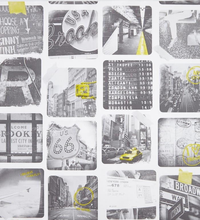 Papel pintado collage de fotos viajes por USA blanco y negro - Twista 341571