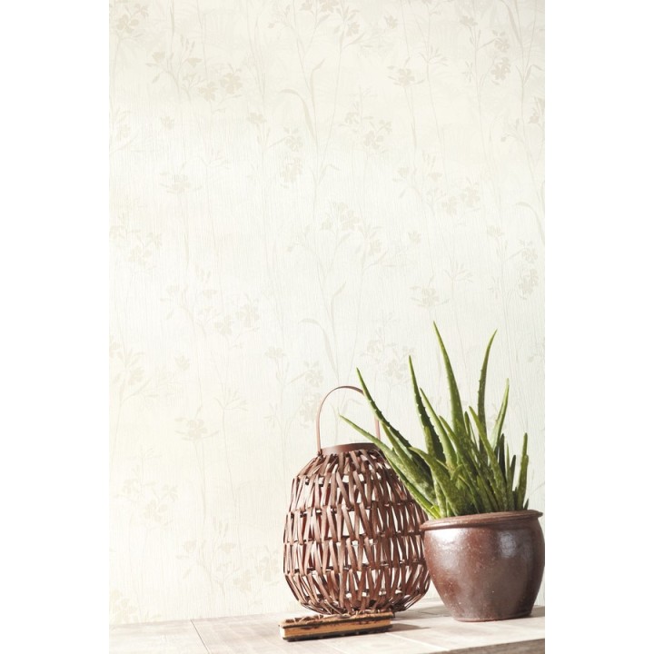 Papel pintado hojas delgadas y flores pequeñas - Juncus 342059