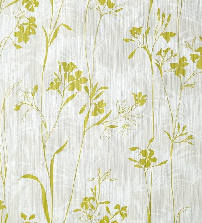 Papel pintado hojas delgadas y flores pequeñas - Juncus 342061