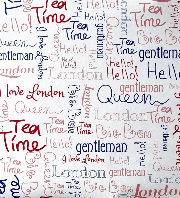 Papel pintado letras con símbolos de Londres azul y rojo - London Letters 342113