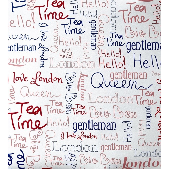 Papel pintado letras con símbolos de Londres azul y rojo - London Letters 342113