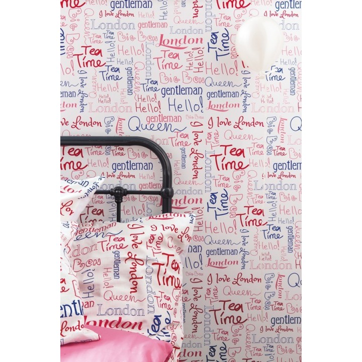 Papel pintado letras con símbolos de Londres azul y rojo - London Letters 342113