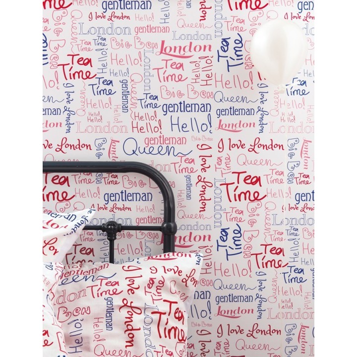 Papel pintado letras con símbolos de Londres azul y rojo - London Letters 342113