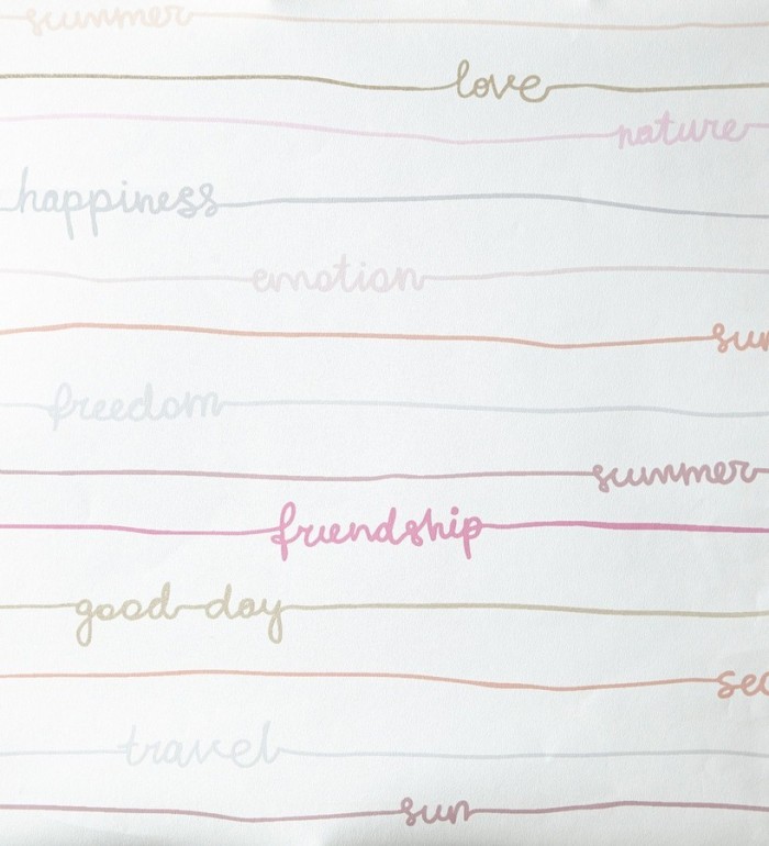 Papel pintado palabras escritas a mano con rayas horizontales - Raya Girol 342114