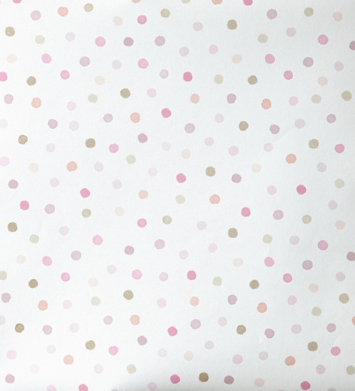 Papel pintado lunares infantiles tonos rosa - Girol 342117
