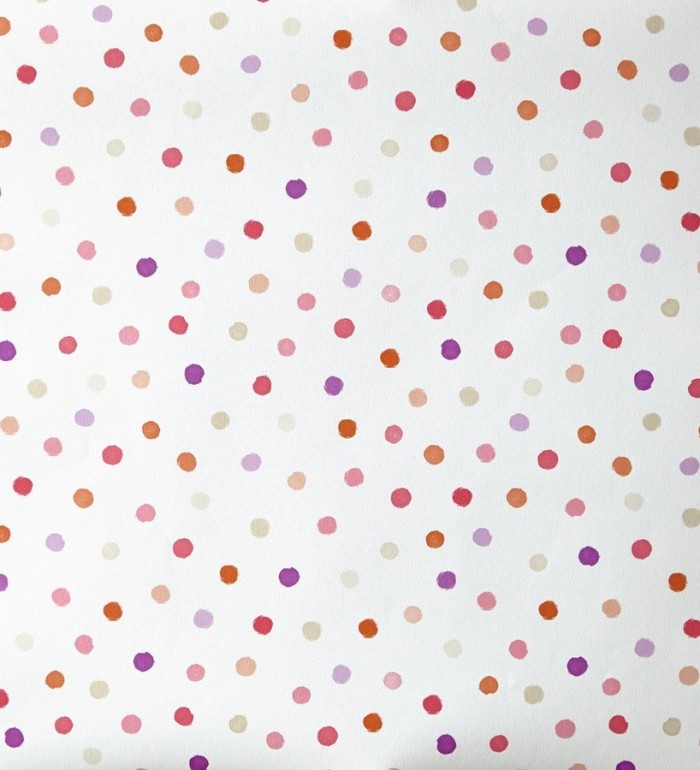 Papel pintado lunares infantiles tonos rojo y morado - Girol 342118