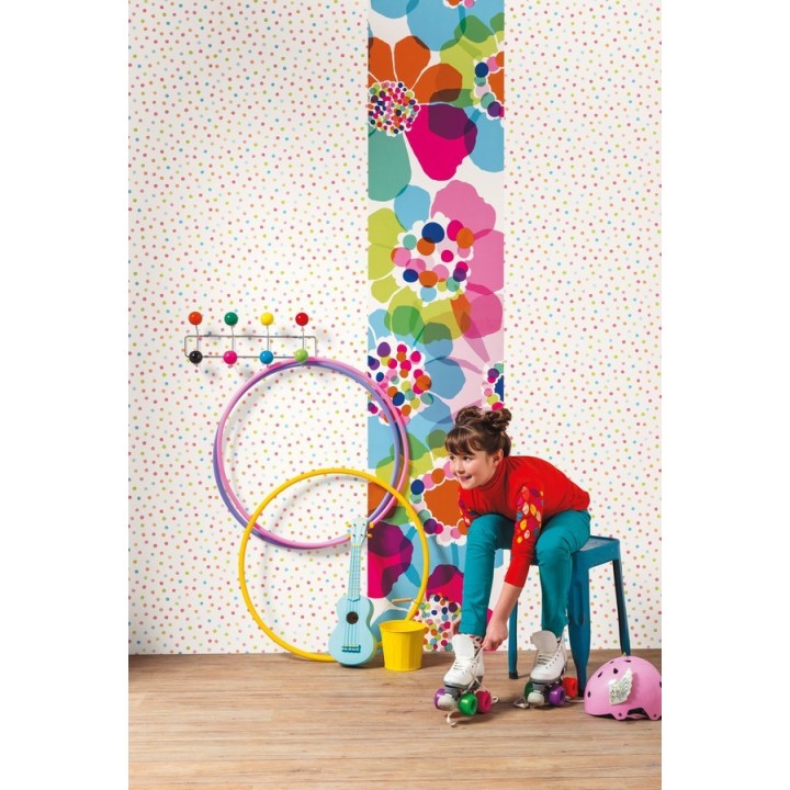 Papel pintado lunares infantiles multicolor - Girol 342119