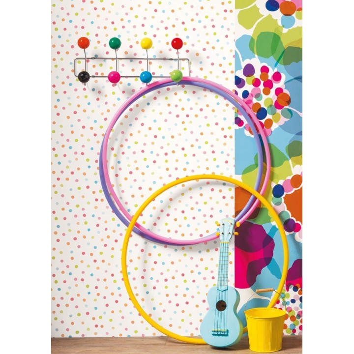Papel pintado lunares infantiles multicolor - Girol 342119