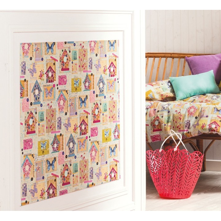 Papel pintado patchwork con casas de pájaros y mariposas - Romantic Birdcages 342128