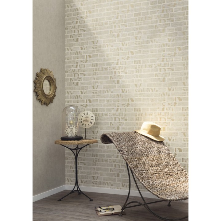 Papel pintado letras y recortes en muro de ladrillo - Linotype 342489