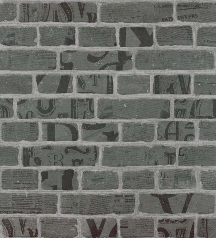 Papel pintado letras y recortes en muro de ladrillo gris visón - Linotype 342490