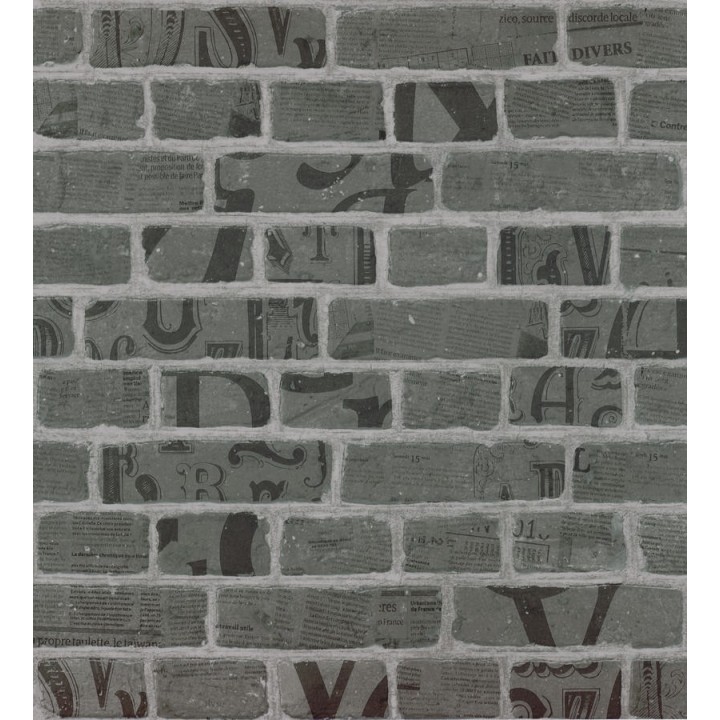 Papel pintado letras y recortes en muro de ladrillo gris visón - Linotype 342490