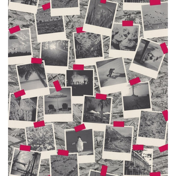 Papel pintado fotos Polaroid de viajes en blanco y negro - Vostell 342795