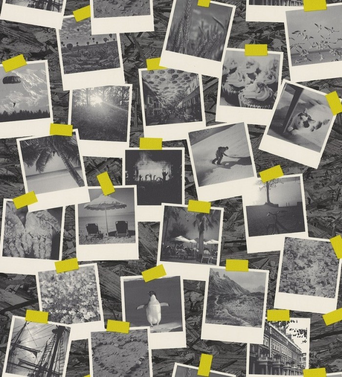 Papel pintado fotos Polaroid de viajes en blanco y negro - Vostell 342796