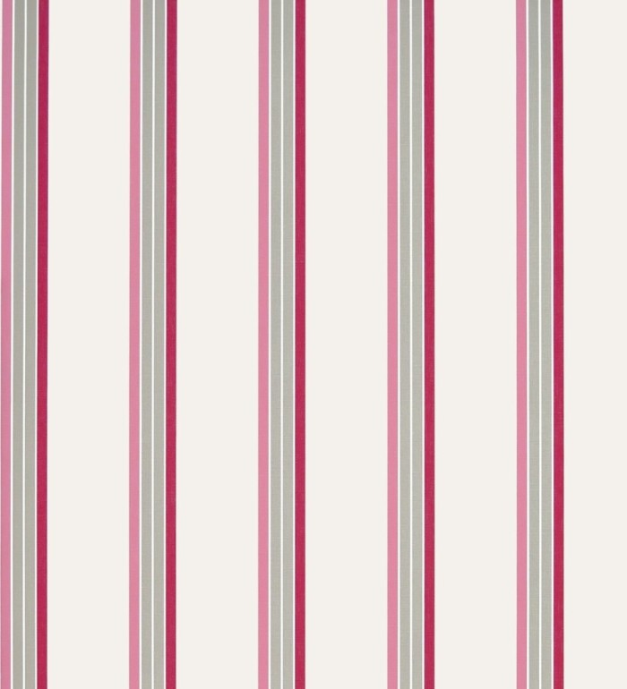 Papel pintado de rayas finas rosa, beige fondo blanco - Raya Verisa 421518