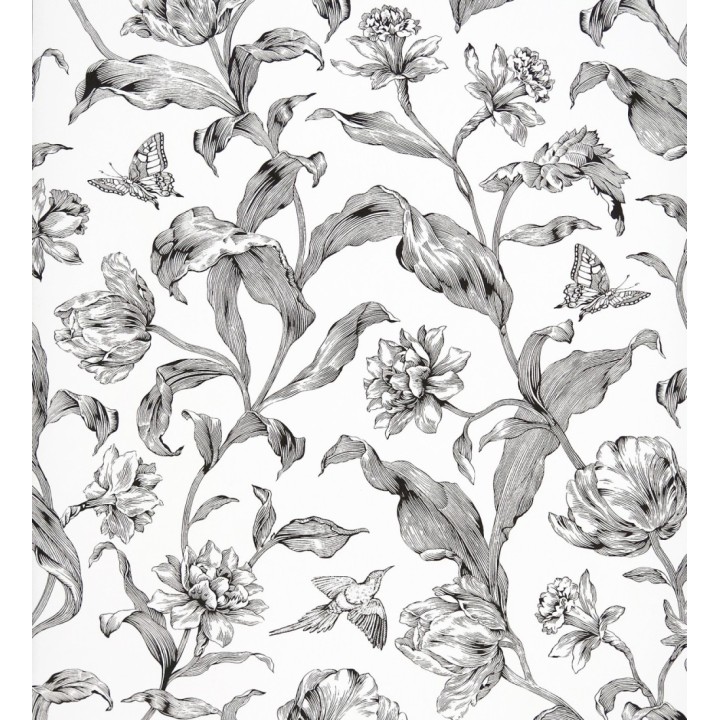 Papel pintado flores y mariposas trazadas a plumilla - Dalma 421520