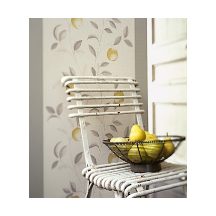 Papel pintado de hojas y manzanas a plumilla - Natural Cooking 421526