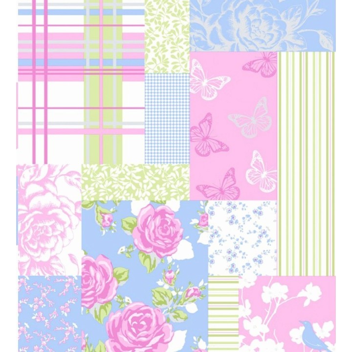 Papel pintado patchwork de flores y mariposas románticas - Blossom 421560