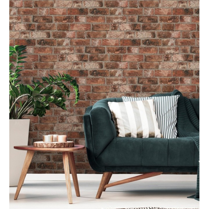 Papel pintado de ladrillo rústico estilo industrial rojo teja - Sunderland 421566